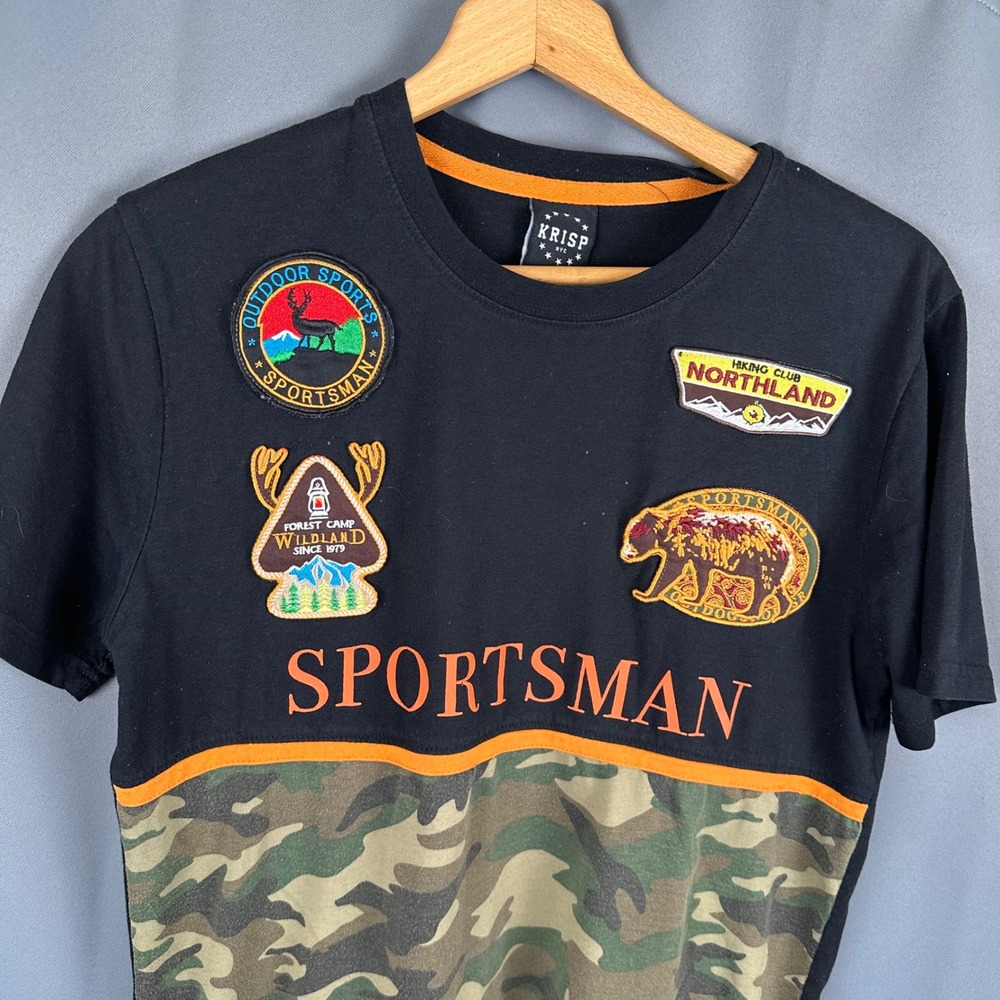 Krisp NYC Mens Sportsman Camo Patch Graphic T-Shirt Black Green Camouflage Small - Picture 4 of 9